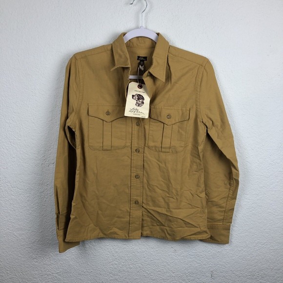 NWT LL Bean womens Blouse size 4 LONG SLEEVE Mustard Yellow Button Down - Picture 2 of 8